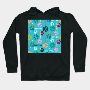 pawty time – paw prints on blue seamless repeat pattern Hoodie